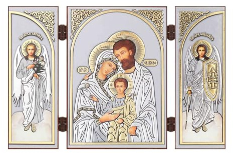 NKlaus Triptychon christliche Ikone Holz, 8,5x13cm; 13x8,5x0,6cm, 1 Stück | christlich; Triptychon; Reisealtar; Heilige Familie