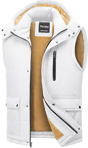 Pursky Men's Winter Puffer Vest Warm Fleece Lined Quilted Puffy Sleeveless Jacket Casual Outdoor Vests