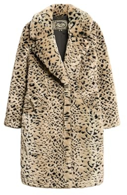 Superdry Damen Langer Kunstfellmantel im Vintage-Stil Leopardenprint 40
