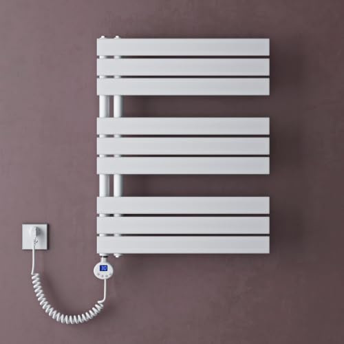 doporro Heizkörper Bad Handtuchheizkörper 76x60cm Badezimmer Badheizkörper Badheizung Handtuchtrockner Handtuchwärmer Seitenanschluss Weiß mit Heizstab 600w