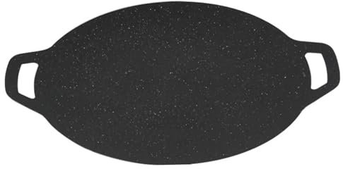 UWEOTYYY Pan de Parrilla Coreana, sartén de Parrilla de Barbacoa Coreana, Plancha fundida Antiadherente Redonda de 13 Pulgadas con Mango Dual, de Barbacoa sin Deslizamiento para al Aire Libre, Estufa