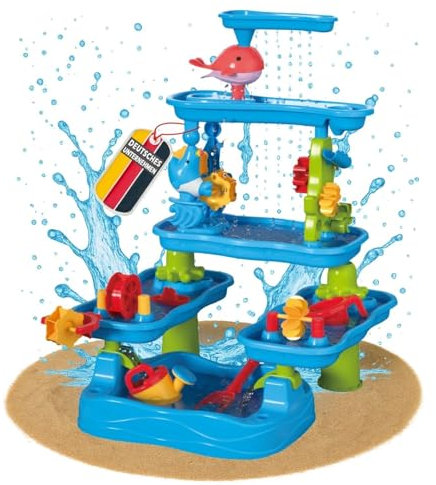 Wasserspieltisch TOJA L 24-tlg. Set Wasserfall inkl. Sandspielzeug, wie Schaufel, Eimer, Sand- & Wassertisch, Matschtisch, Kinder Outdoor, für Jungen und Mädchen, Spielzeug für Kinder ab 3 Jahren