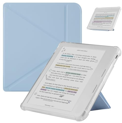HGWALP Coque pour Kobo Libra Color (2024)/Kobo Libra 2 (2021) 7 Pouces eReaders, Étui arrière en TPU Transparente et Souple avec Fonction de réveil/Sommeil Automatique et Fonction Debout-Sky Blue