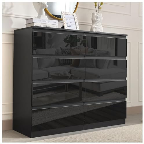 HTI living Sideboard Kenji 8 Schubladen Hochglanz Schwarz Kommode
