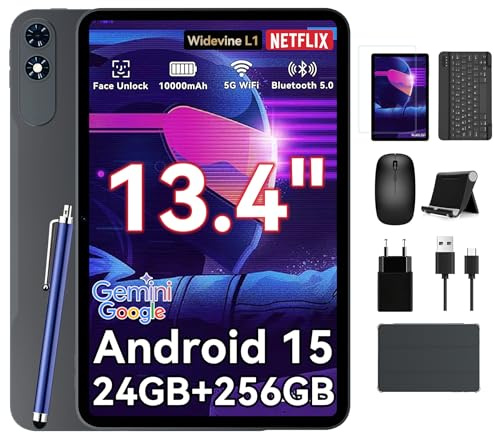 13 Inch Large Tablet, Android 15 Tablets with Gemini AI, 24GB RAM+256GB ROM, 120Hz, Octa-Core, 10000mAh Fast Charge, WiFi6, Large Android Tablet with Keyboard and Gaming Pen