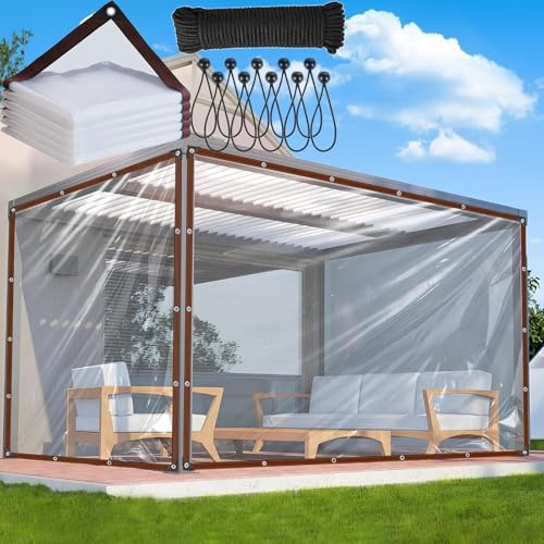Transparente wasserdichte Plane mit Ösen, robuste PVC-Vinyl-Abdeckung für Camping, Gartenarbeit, Outdoor, Hühnerställe und Pflanzenschutz