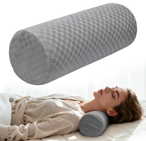 Memory Foam Nackenrolle 14×37 cm – Ergonomische Stützrolle mit Klettband | Ergonomische Unterstützung für Nacken, Rücken und Knie. Fester Memory Foam, weicher Bezug Befestigung für Sofa, Büro und Auto