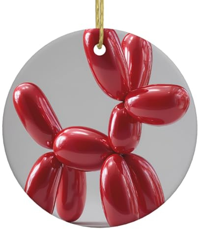 WHJSHOP Balloon Dog Picture Christmas Tree Ceramic Round Pendant - 2.9 in Holiday Decorations