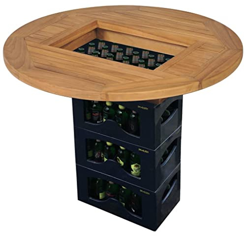 HETFTJN Tischplatte Teak rund 70 cm Outdoor für Balkon Camping Garten Massives Holz Moderne Bierkasten Ergänzung platzsparend für Balkon Terrasse Fest
