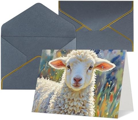 Grußkarten, blanko, Notizkarten mit Umschlägen, 17,5 x 11,5 cm, faltbar, Motiv: Schaf, Einladungskarte für den Urlaub