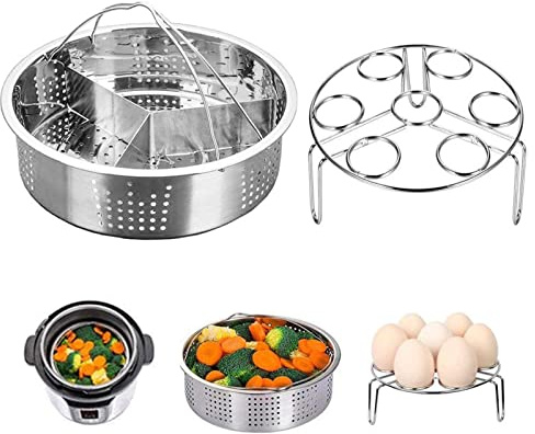 Trio Separator Set, Stainless Steel Vegetable Steamer Basket, Cooker Accessories Insert Steaming Rack with Handle for Cooking, Include Egg Steamer Rack for Pot(Color:Silver)