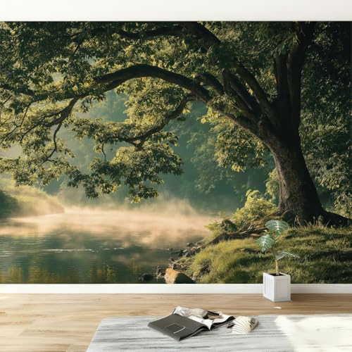 Fototapete Landschaft Wanddekoration B350 x H256 cm, Wald Bäume See Tapeten Wandtapete für Wohnzimmer Schlafzimmer Wandtapete Panorama Poster Wandbild für Kinderzimmer
