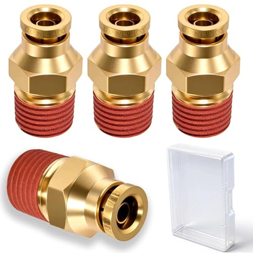LEONTOOL 4 raccords droits union à emboîter 1/4 laiton homologués DOT – Tube OD 1/4 x filetage NPT 1/4 – Connecteur pour ligne frein/suspension camion/remorque – Avec étui
