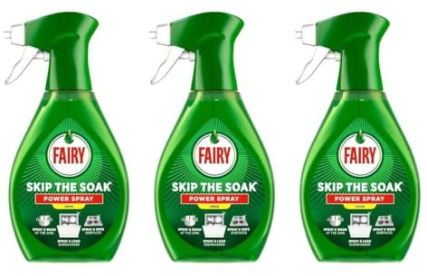 Fairy Skip the Soak Power Spray, Lemon Scent, 500ml, Pack of 3, Removes Limescale, Dishwasher Cleaner