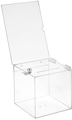 Zeigis Losbox 20cm, abschließbar mit Topschild DIN A4 Hoch - Acrylglas | Mit 2 Schlüsseln / Einwurfschlitz 3x120mm/ Spendenbox oder für Visitenkarten / glasklares Acrylgas UV-stabil
