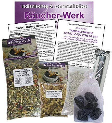 11-TLG Räucherset TRANSSILVANISCHE Schutz RÄUCHERUNG + WEIHRAUCH + SCHWARZER TURMALIN. 2 x Räuchermischungen + ZUBEHÖR + Anleitung. 81158