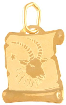 Rodium - Goldene Anhänger, mit Sternzeichen auf Papyrus Steinbock, 14 Karat Gold/ 585er Feingehalt, Charms für Halskette oder Ketten Armband, Ideales Geschenke, Kettenanhänger für Goldschmuck