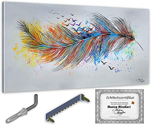 Monica Mirafiori I 100% HANDGEMALT I Gemälde Plume 140x70cm | Gemälde Handgemalt | Acrylgemälde | Sehr Großes Acrylbild I Moderne Kunst I Kunstbilder