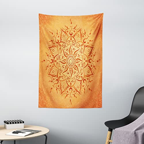 ABAKUHAUS Blatt Wandteppich, Orange arabische Mandala, Wohnzimmer Schlafzimmer Heim Seidiges Satin Wandteppich, 100 x 150 cm, Orange