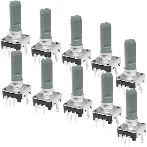 ALPS EC12E1220405 Encoder (Drehimpulsgeber) für Leiterplatten-Printmontage, 12mm, 12 Impulse, Kunststoffachse 6x15mm, stehend, 10 Stück