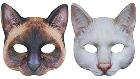 Amosfun 2Pcs Maschera di Gatto di Halloween - Mezza Maschera Animale per Masquerade Costume Cosplay Prop - Rifornimenti del Partito