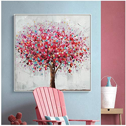Tableau Decoration Murale Moderne Abstrait Coloré Arbre Peinture À l'huile Art Peinture Affiches Et Impressions Peinture sur Toile Famille Salon Décoration Murale 31.5x31.5in (80x80cm) x1pcs No Frame