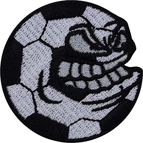 Fußball Aufnäher FUSSBALL Sport Patch lustiger Aufbügler Smiley Bügelbilder zum annähen/aufbügeln Fußballfan Verein Geschenk Applikation Jacken/Trikot/T-Shirts/Jeans/Sporttaschen 50x50mm