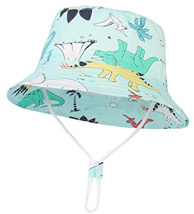 GEMVIE Sonnenhut Baby Mädchen Fischerhut Kinder Baumwolle Mütze Jungen Sommer Sonnenschutz Hat mit Dinosauriermuster (Blau, 2-3 Jahre)