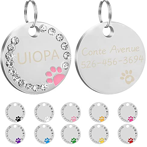 Uiopa 2Pzs Chapa Perro Grabada, Huella Placa Perro Grabada Placas Identificativas Chapas Personalizadas Placas para Perros, Etiquetas de Identificación de Mascotas para Perros Gatos Collar (Rosa)