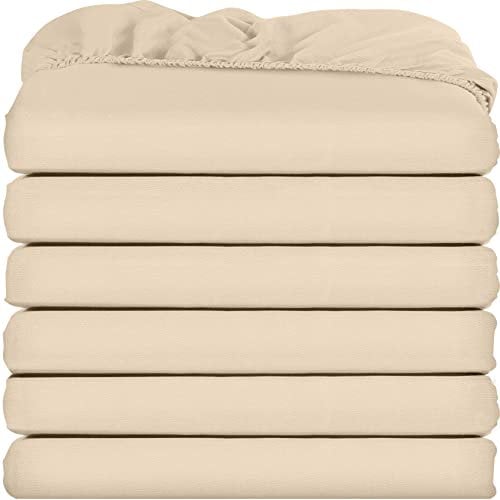 Utopia Bedding Spannbettlaken für Doppelbetten – Großpackung mit 6 Bettlaken – weiche gebürstete Mikrofaser – Tiefe Taschen – schrumpf- und lichtbeständig – pflegeleicht (beige)