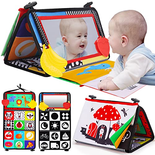 Thremhoo Tummy Time Mirror High Contrast Baby Toys for Newborn 0-6 Months