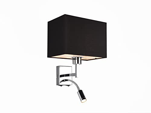 Wandleuchte CAIMA mit flexiblem LED Leselicht & schwarzem Stoffschirm - ideal für Nachttisch & Leseecke