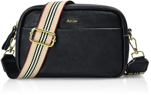 Aucuu Crossbody Bag, Genuine Leather Shoulder Bags for Women, Cell Phone Shoulder Bag with Removable Straps, Ladies Cross-body Bags Gift for Women Girls Mom-Black