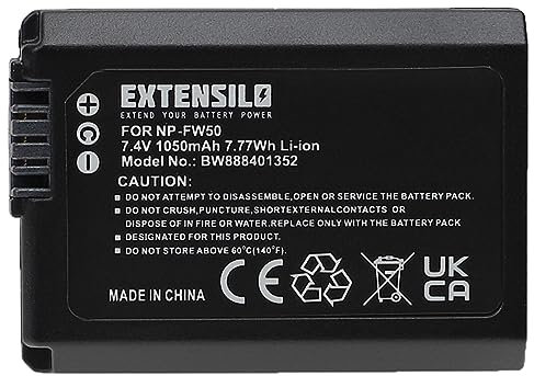 EXTENSILO Akku kompatibel mit Sony Alpha 6000, 6300, 5000, 3000, 5100, 6400, 6100 Kamera (1050mAh, 7,4V, Li-Ion)