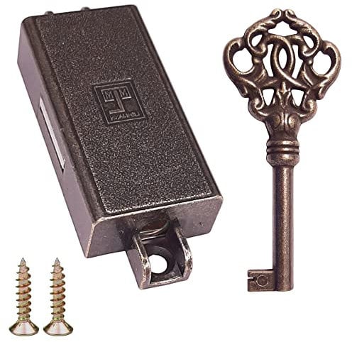 cyclingcolors Serrure espagnolette brun bronze clé remplacement meuble ancien décoration rustique armoire vintage, gauche