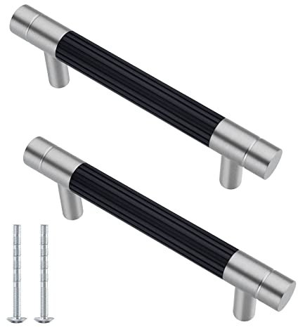 YJROOMS 5 Pack Black 96mm Round Drawer Handle Cup Drawer Handle Kitchen Cupboard Bathroom Cabinet Pull Knobs