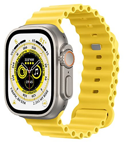 Astorgos Cinturino Ocean Compatibile con Apple Watch Ultra 2 49mm 45mm 44mm 42mm, Cinturino Sportivo di Ricambio in Silicone Morbido per iWatch Ultra SE Series 9 8 7 6 5 4 3 2 1, Giallo