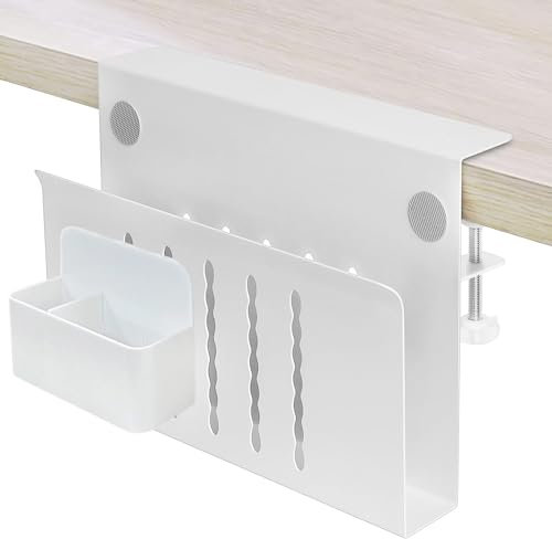 Osseph 2 In 1 Side Desk Storage, 12 x 8 Inch Clamp On Organizer With Anti-Scratch Pad & Magnetic Pen Holder, No Drill Hanging Under Desk Laptop Holder Fits Flat Edge 0.3 to 2.3