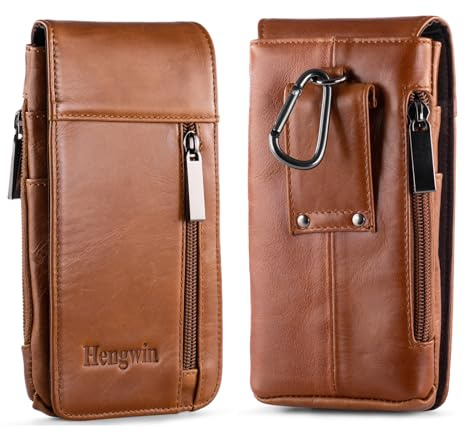 Hengwin Echtes Leder Gürtel Telefon Holster, Handytasche für iPhone 17 16 15 14 Pro Max, 16 Plus, Gürteltasche Gürtel Clip Tasche Halterung für Samsung Galaxy S25 S24 S23 Ultra S25+ A06 5G, (Marrone)