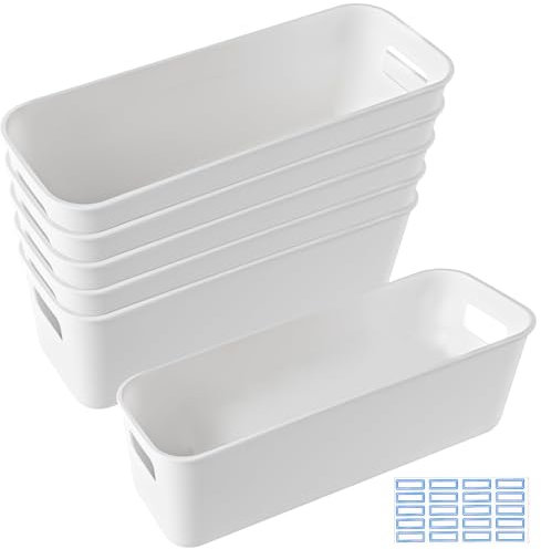6 Pcs Cajas Almacenaje Plastico, Cajas Organizadoras con Asas, Cajones Almacenaje, Cestas Organizadoras Almacenaje para Cocina, Escritorio, Oficina, Cosmético, Baño, Juguetes 27,5x10,5x9.5cm