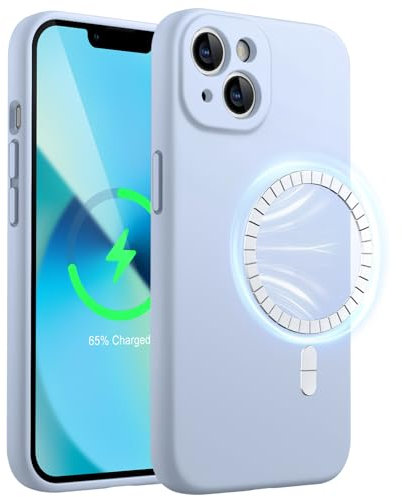 JETech Magnetic Silicone Case for iPhone 13 6.1-Inch, Compatible with MagSafe, Phone Cover with Camera Lens Full Protection (Light Blue)