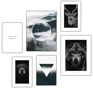 MILUKA Lot de 6 Tableaux de Décoration Chambre 20 x 30 cm, 30 x 40 cm | Tableau Nature, Tableau Paysage et Animaux pour Décoration Murale Chambre, Decoration Salon, Decoration Toilette | Deco Maison
