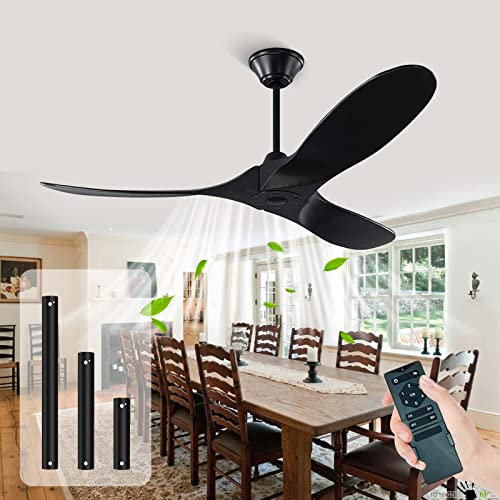 Uaikiea Deckenventilator mit Fernbedienung, Schwarz Deckenventilatoren, Leise, Ø132 cm, 6 Geschwindigkeiten, Timer, DC-Motor, Sommer-Winterbetrieb