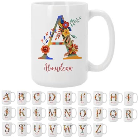 Bee Ingenious Tazas personalizadas con nombre e inicial A: Tazas de cafe A-Z de ceramica Tazas de desayuno con letra Taza XL 443ml Tazas originales para regalar Tazas de te A-Z (A)