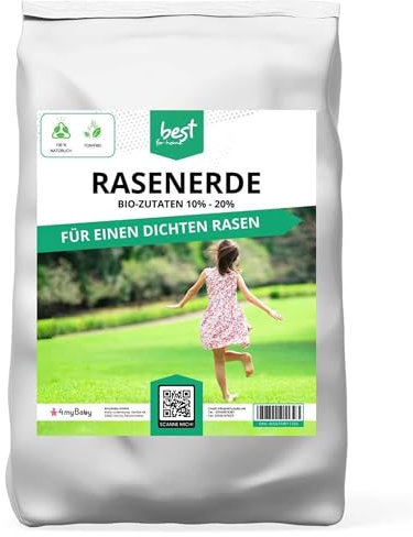 Best For Home Rasenboden | Bio-Zutaten: 10% - 20% für Einen Gesunden und Nachhaltigen Rasen | Torffreie Rasenerde 50l | Umweltfreundliche Rasenerde für Zuhause