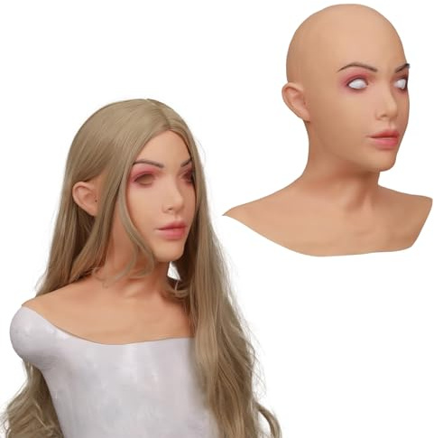 MOTLEYBEAN Masque en silicone Masque féminin réaliste Visage de beauté avec cou pour Halloween Crossdresser Cosplay (Nu)