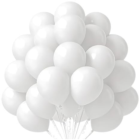 MOFOVS | 50 Palloncini Bianchi 30 Cm Opachi 2a Generazione Lattice Naturale Biodegradabili Ecologici Gonfiabili Aria Elio Acqua Baby Shower Battesimo Compleanno Feste Matrimonio Arco Macaron