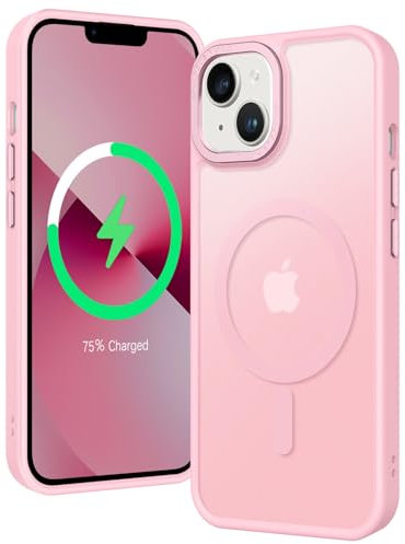 GUAGUA Coque pour iPhone 13/14 Compatible avec MagSafe Protection Antichoc Qualité Militaire Dos Anti Rayures Étui Housse Arrière Translucide Givrée Anti-Empreintes Digitales - 6.1'' (Crème Rosé)