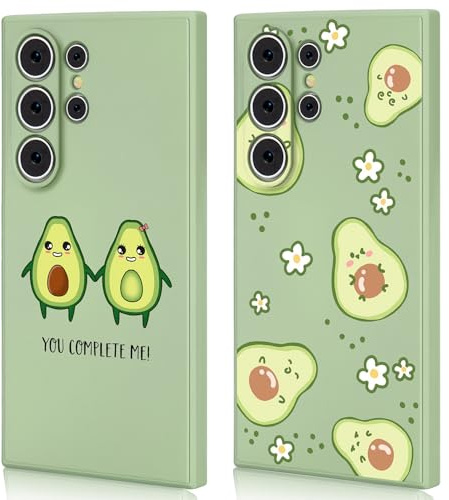 Ciciber Ttusy 2 Stück Hülle für Samsung Galaxy S23 Ultra Handyhülle Silikon mit Muster Avocado Matte Case Stoßfest Dünn Ästhetik Frauen Mädchen Weich TPU Schutzhülle Tasche für Samsung S23 Ultra