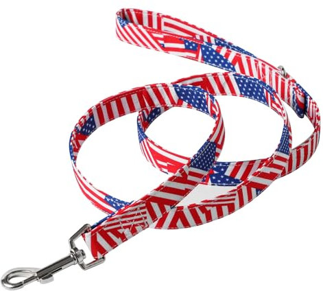 Hundeleine mit amerikanischer Flagge, hochwertiges Nylon, langlebig und bequem, um 360° drehbarer Metallclip, Anti-Verhedderungs-Design, ideal für kleine bis mittelgroße Hunde (Leash L)